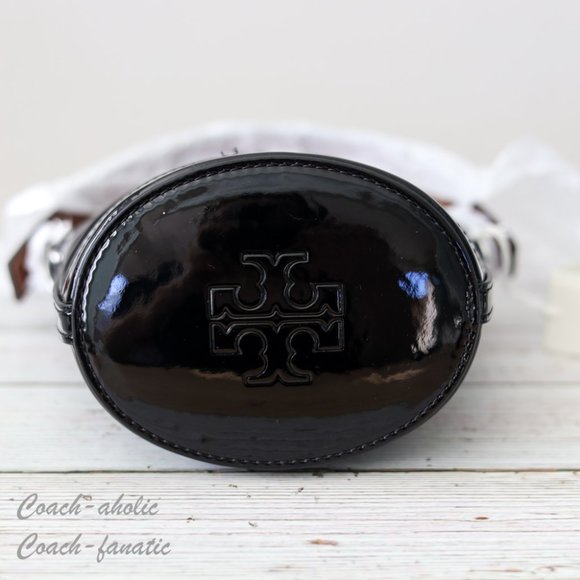 NWT Tory Burch Mini T Monogram Puffy Patent Leather Bucket Bag Crossbody Black - Picture 11 of 12